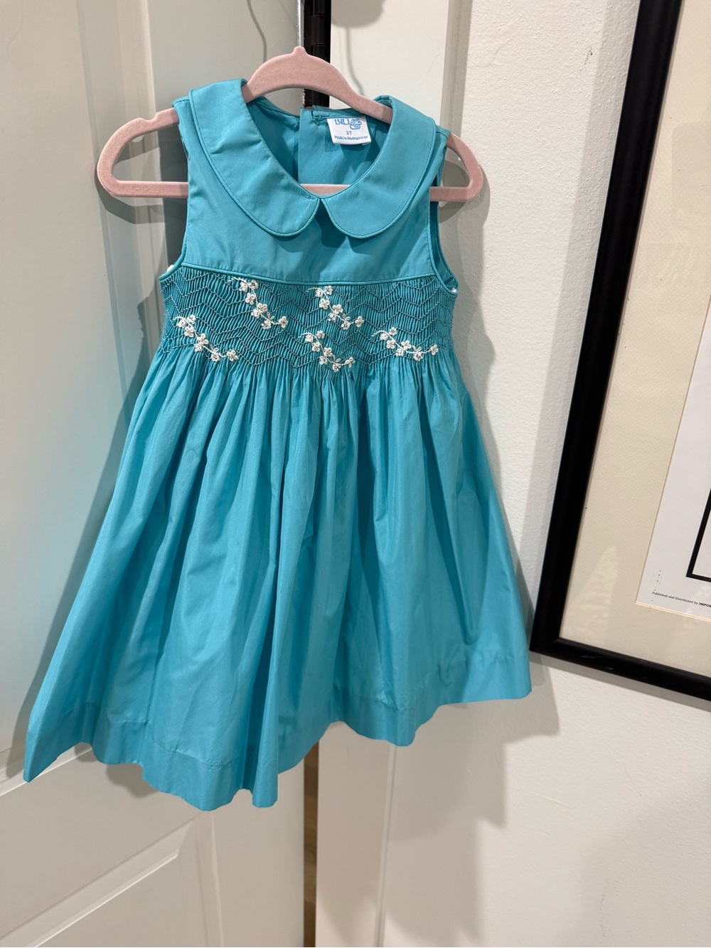 Luli & Me Turquoise Smocked Peter Pan Collar Dress